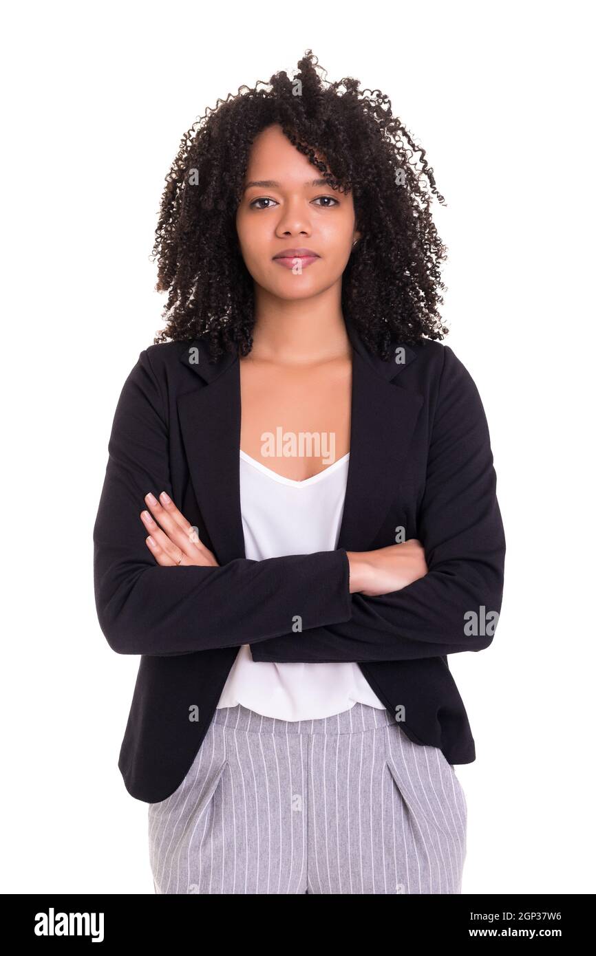 Beautiful african business woman posing isolated over white background ...