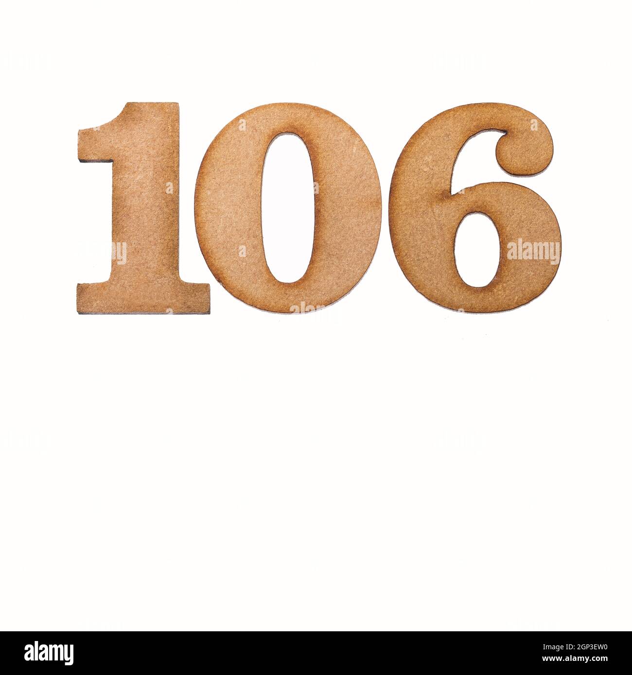 Number 106 in wood, isolated on white background Stock Photo - Alamy