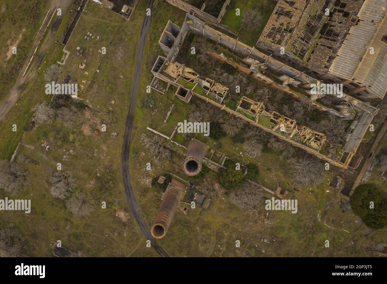 Aerial view of the Abandoned former mining operations peñarroya-pueblonuevo Spain Abandoned Industry Places Stock Photo