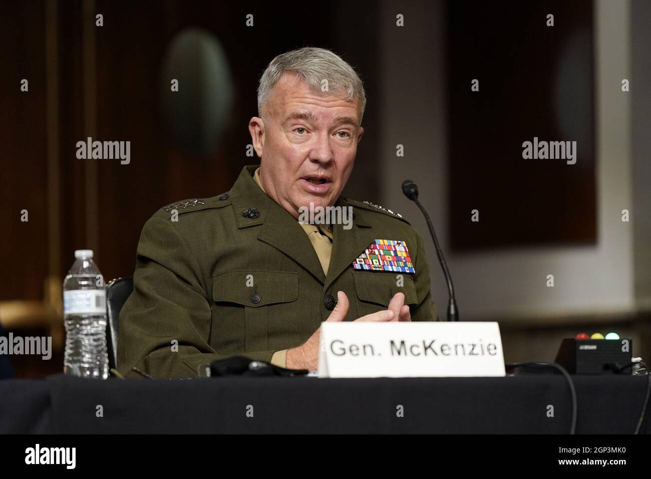 Washington, United States. 28th Sep, 2021. Gen. Kenneth McKenzie, commander of the United States Central Command, speaks during a Senate Armed Services Committee hearing on the conclusion of military operations in Afghanistan and plans for future counterterrorism operations, Tuesday, September 28, 2021, on Capitol Hill in Washington, DC. Pool Photo by Patrick Semansky/UPI Credit: UPI/Alamy Live News Stock Photo