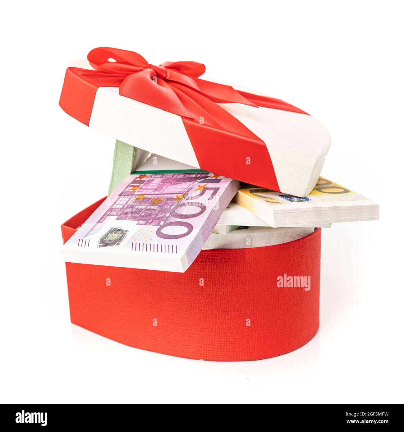 Gift box with the European money. Gift Box Of Euro Bills Stock Photo - Alamy