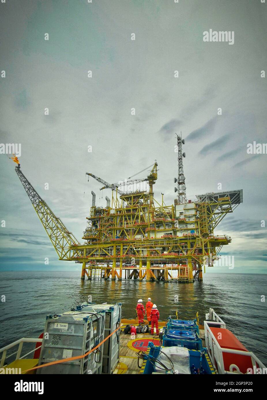 marine crew get ready to transfer oil platform personal to oil platform when weather in good condition Stock Photo