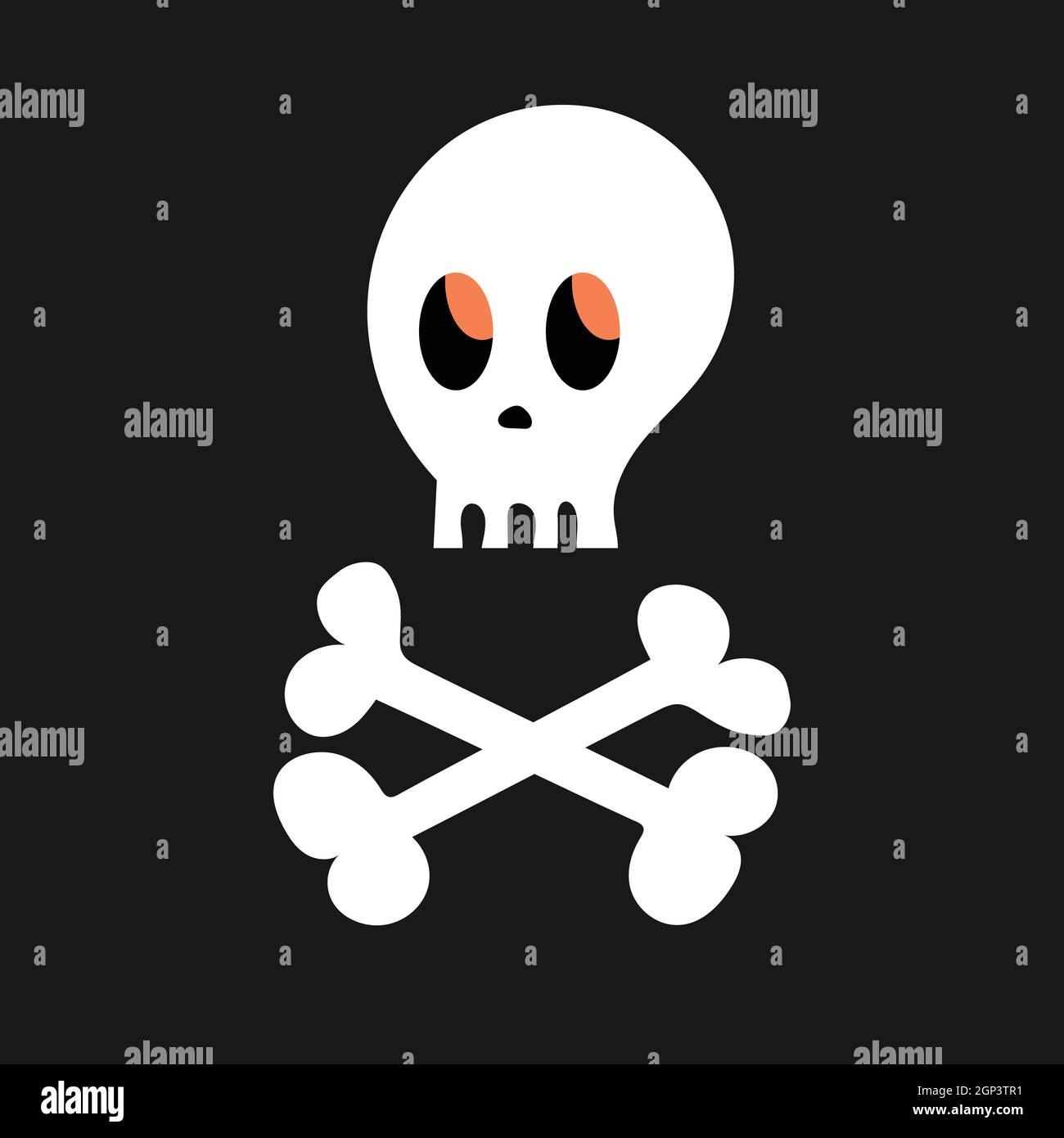 Cartoon skull and bones on a black background. Simple white vector  halloween icon Stock Vector Image & Art - Alamy