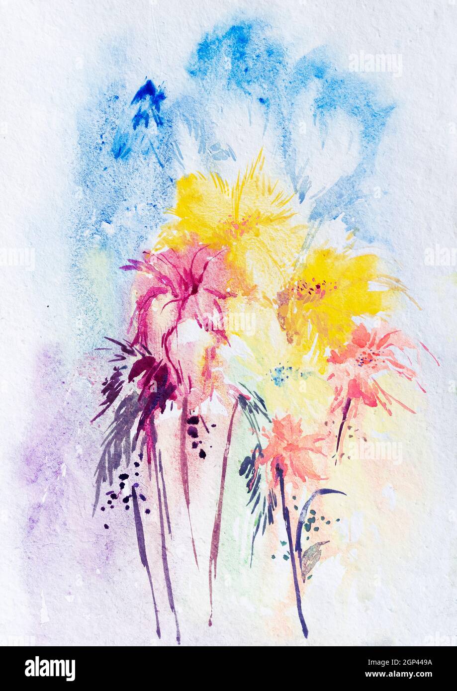 Beautiful watercolor flower painting with white background. Indian  watercolor art. Indian watercolour hand painted by brush, water and color  on paper Stock Photo - Alamy