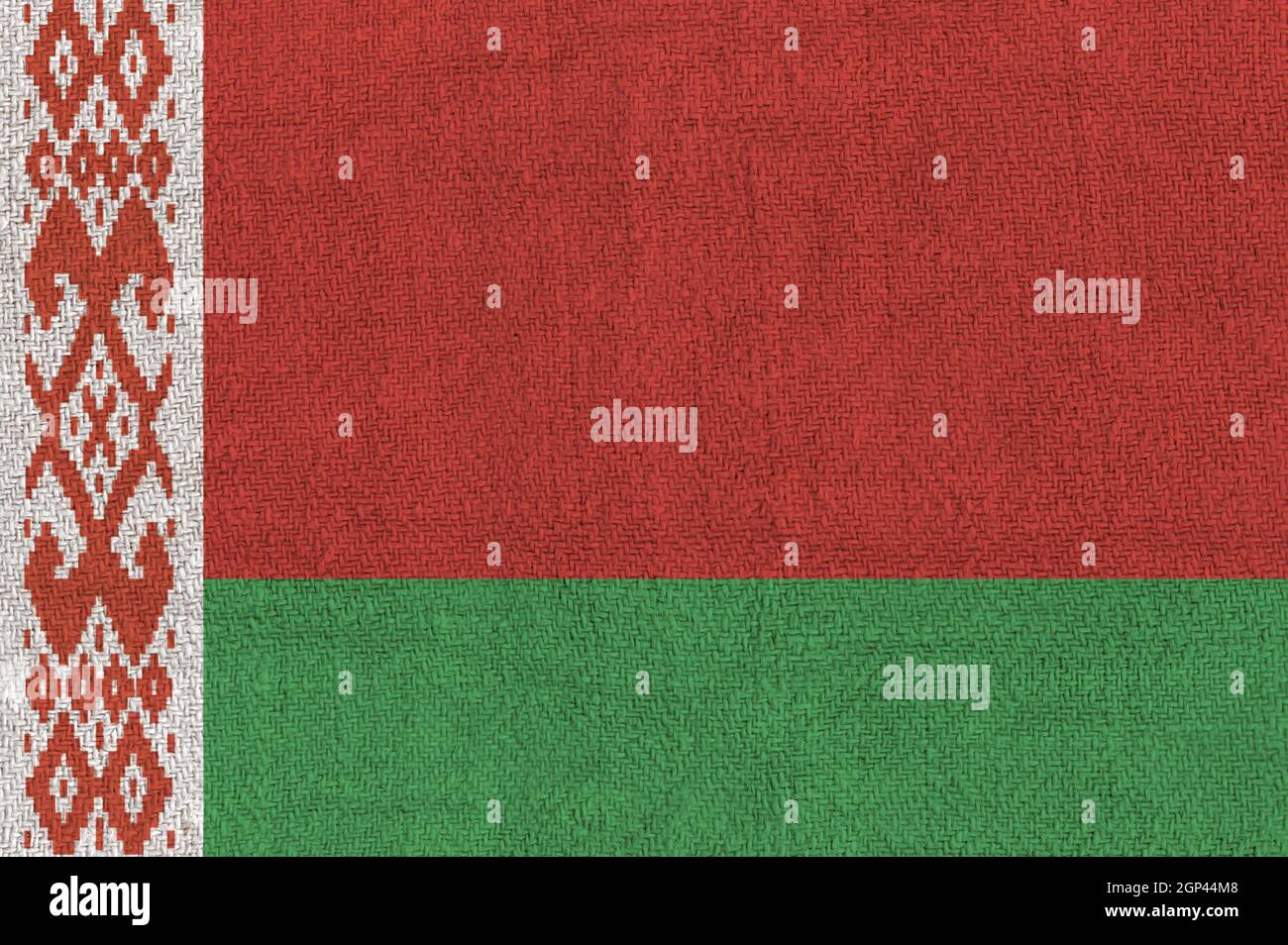 Belarus flag printed on linen fabric. National flag of Belarus. Belarus national flag on canvas Stock Photo