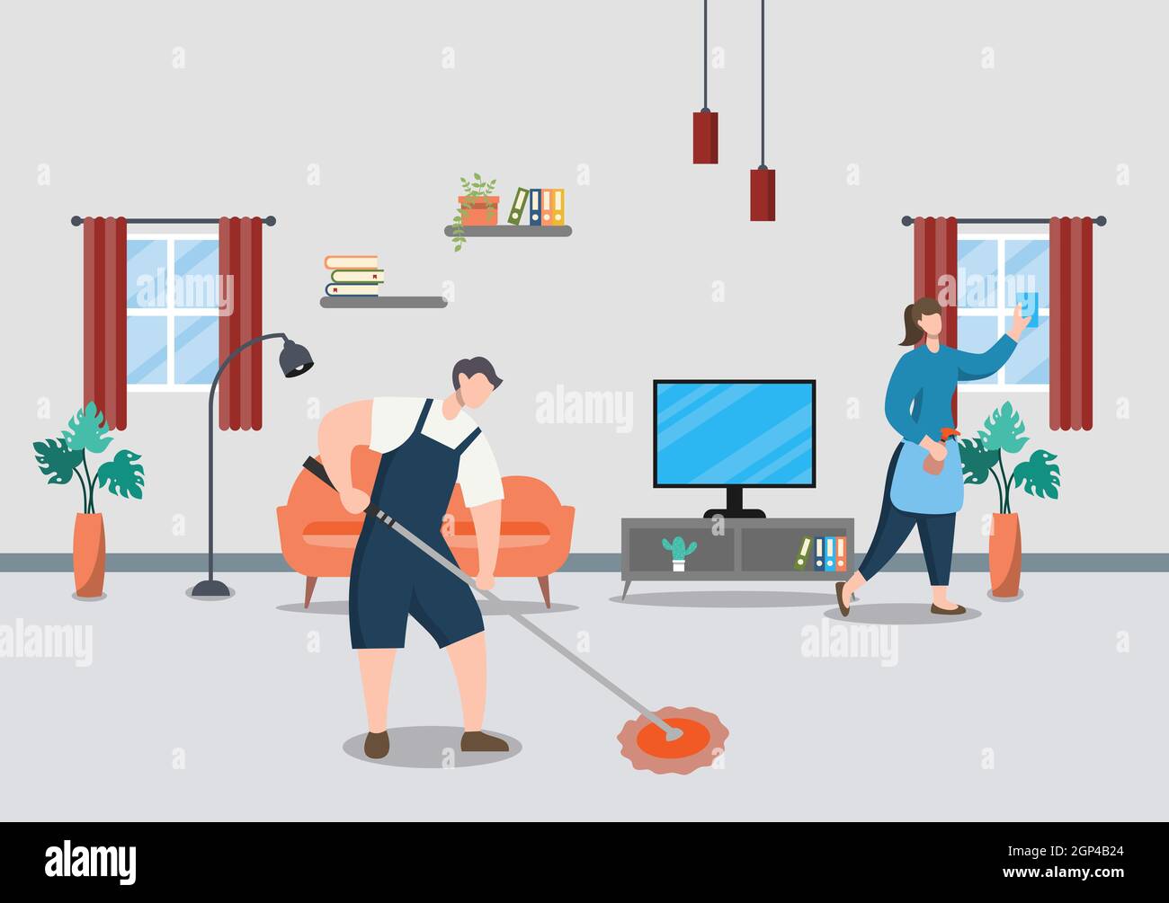Cleaning Service Concept. Vector Flat Design Cartoon Illustration ...
