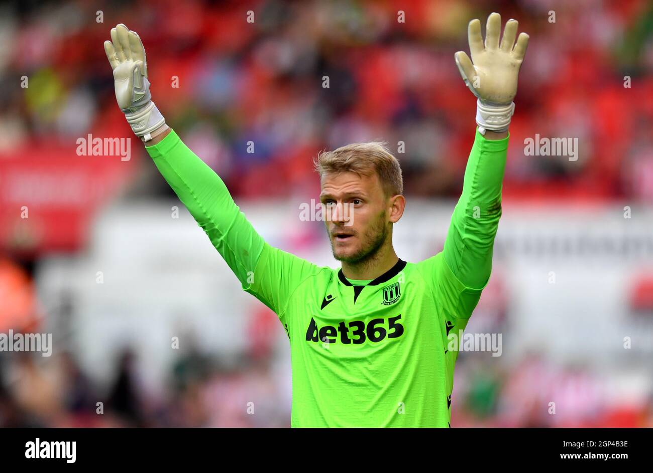 Stoke City goalkeeper Adam Davies during the Sky Bet Championship match at the bet365 Stadium, Stoke. Picture date: Saturday September 25, 2021. Stock Photo