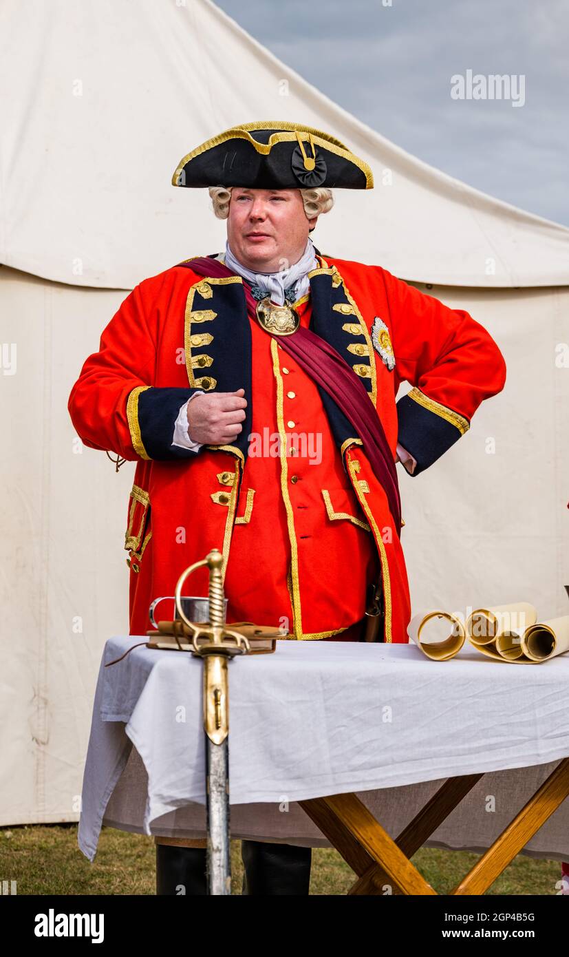 Sir John Cope & officers council of war in period costume re-enactment of Battle of Prestonpans, East Lothian, Scotland, UK Stock Photo