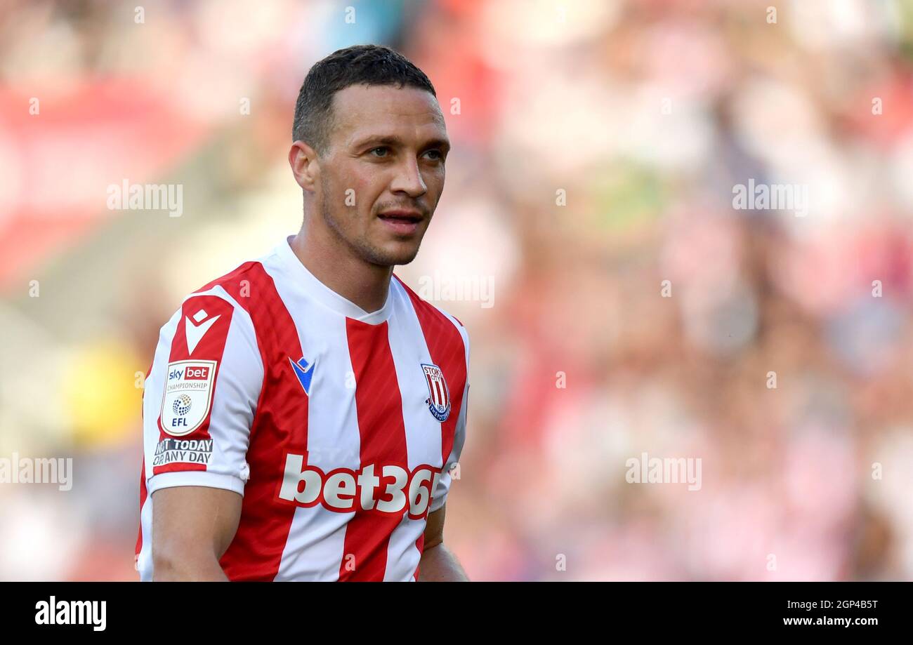 Stoke City's James Chester looks on during the Sky Bet Championship match at the bet365 Stadium, Stoke. Picture date: Saturday September 25, 2021. Stock Photo