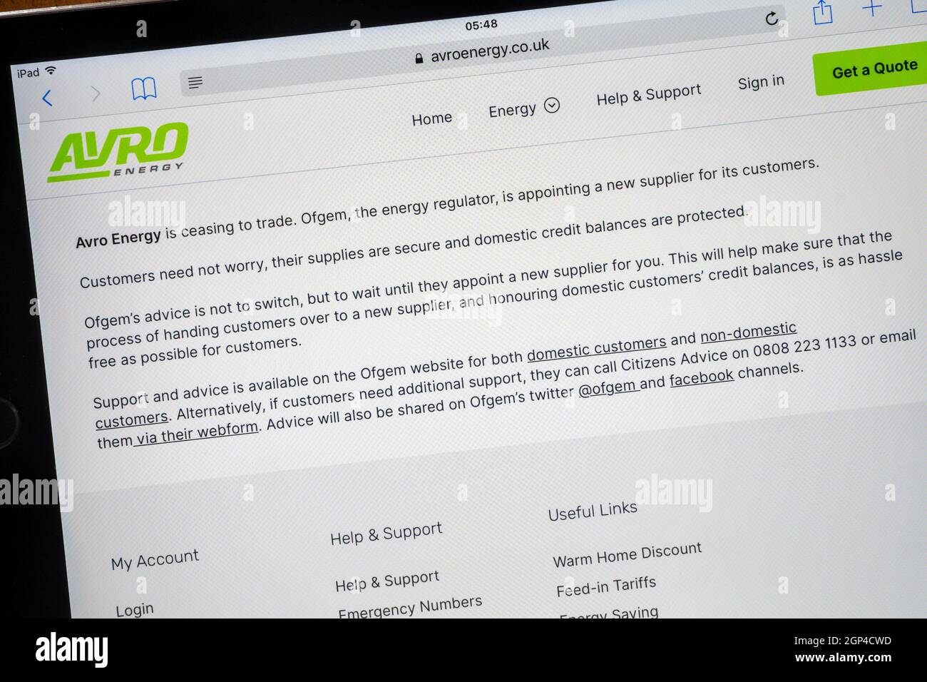A message on the website of Avro Energy says that they are no longer trading. Stock Photo