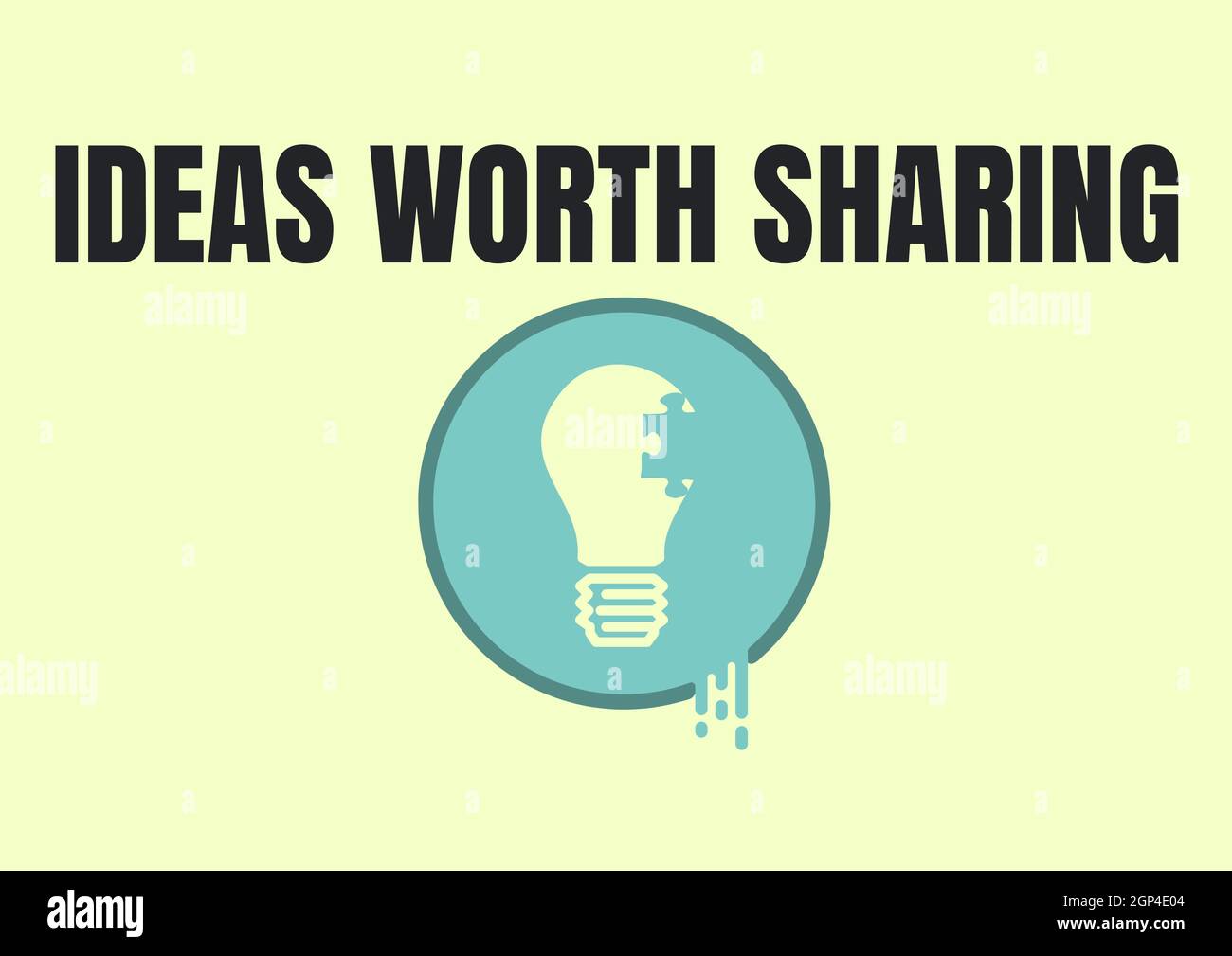Composition of ideas worth sharing text and lightbulb icon on yellow background Stock Photo