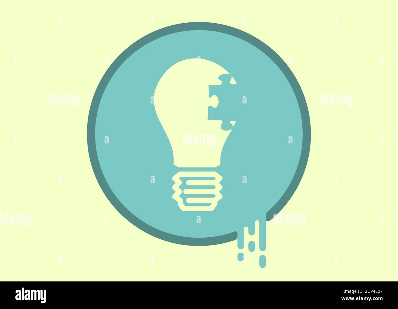 Composition of puzzle and lightbulb icon on yellow background Stock Photo