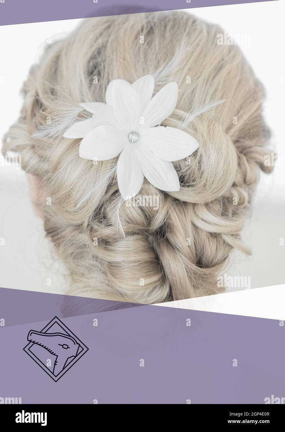 Composition of caucasian woman with white flower in hair on white background Stock Photo