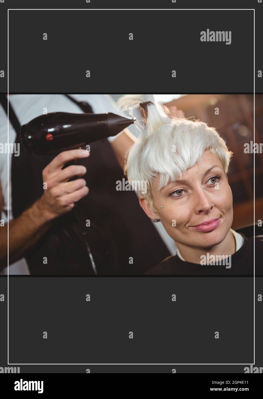Composition of caucasian woman in hair salon Stock Photo