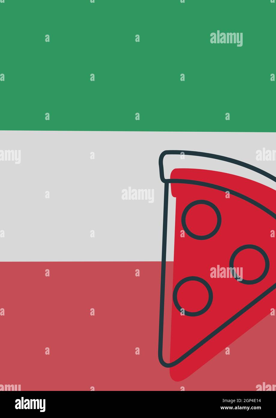 Composition of slice of pizza icon on colourful background Stock Photo