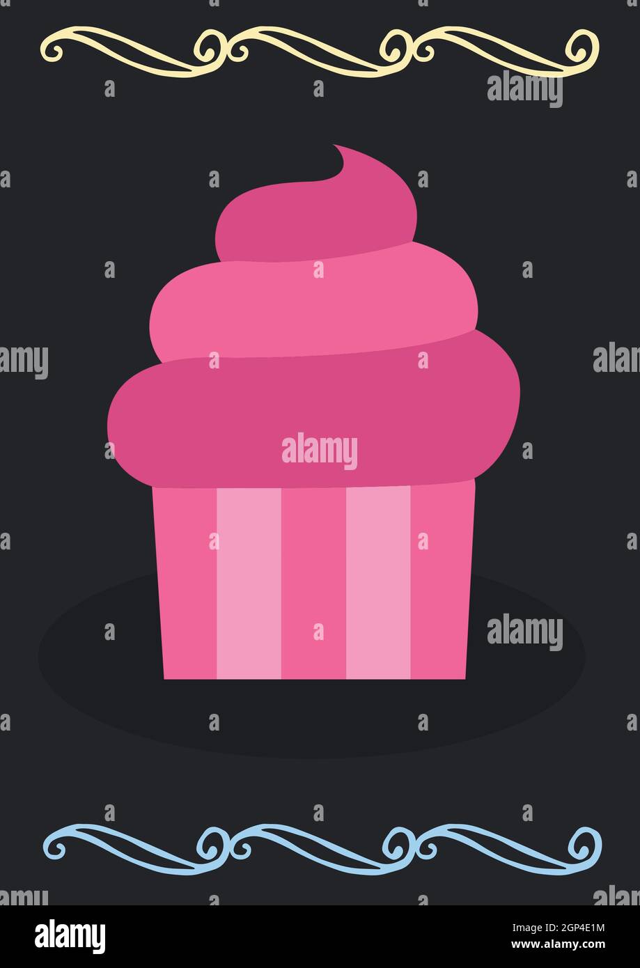 Composition of pink cupcake icon on black background Stock Photo
