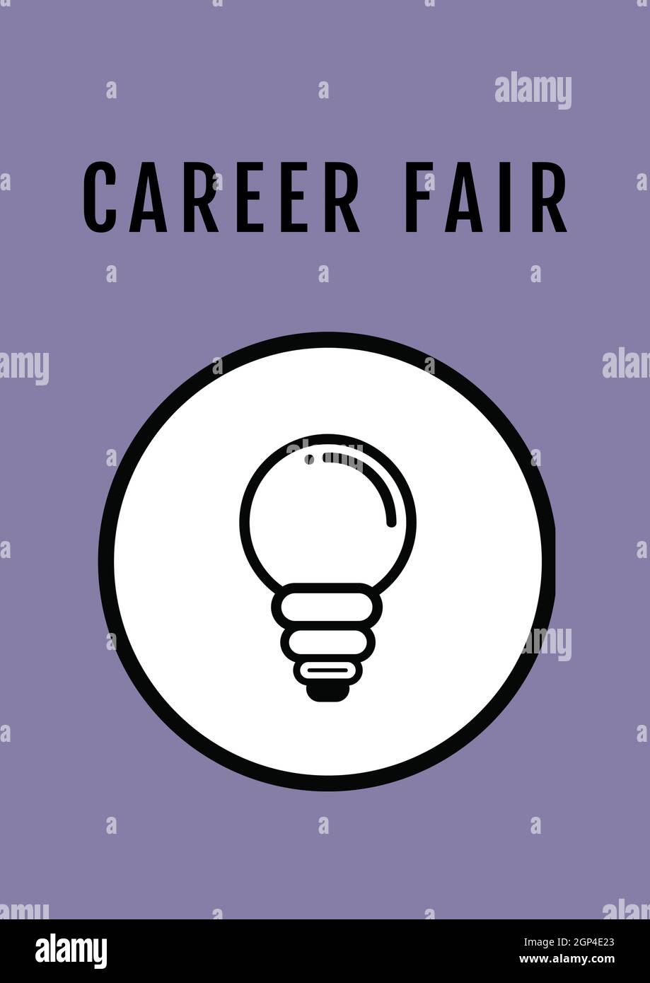 Composition of career fair text and light bulb icon on purple background Stock Photo