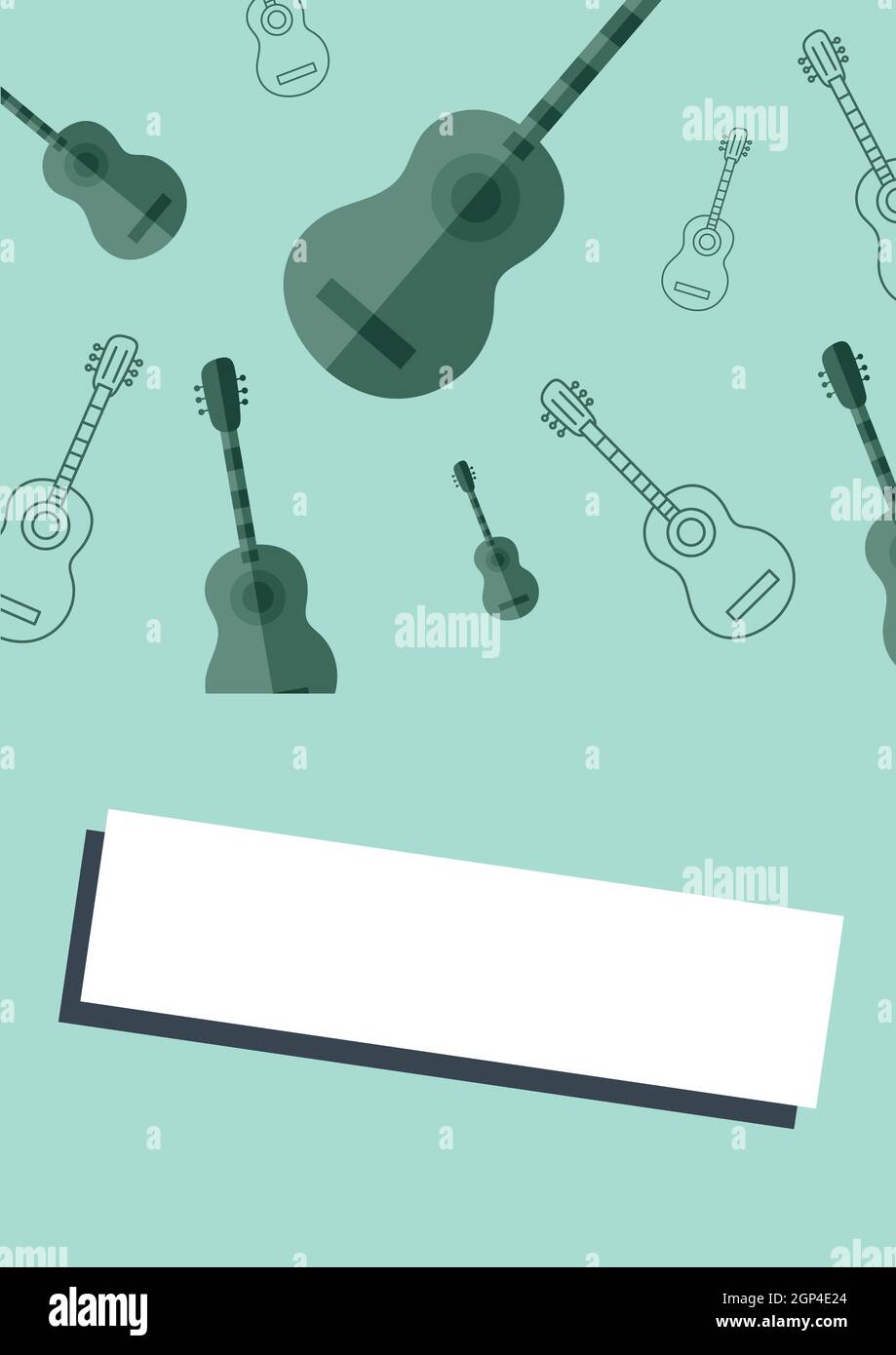 Composition of multiple guitars icons on green background Stock Photo