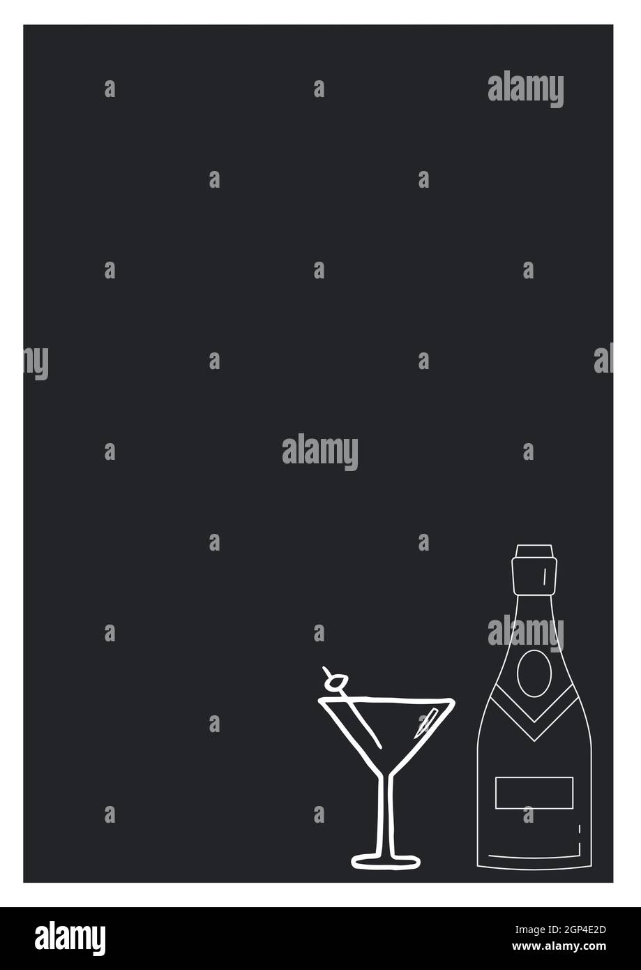 Composition of drink and bottle icons on black background Stock Photo