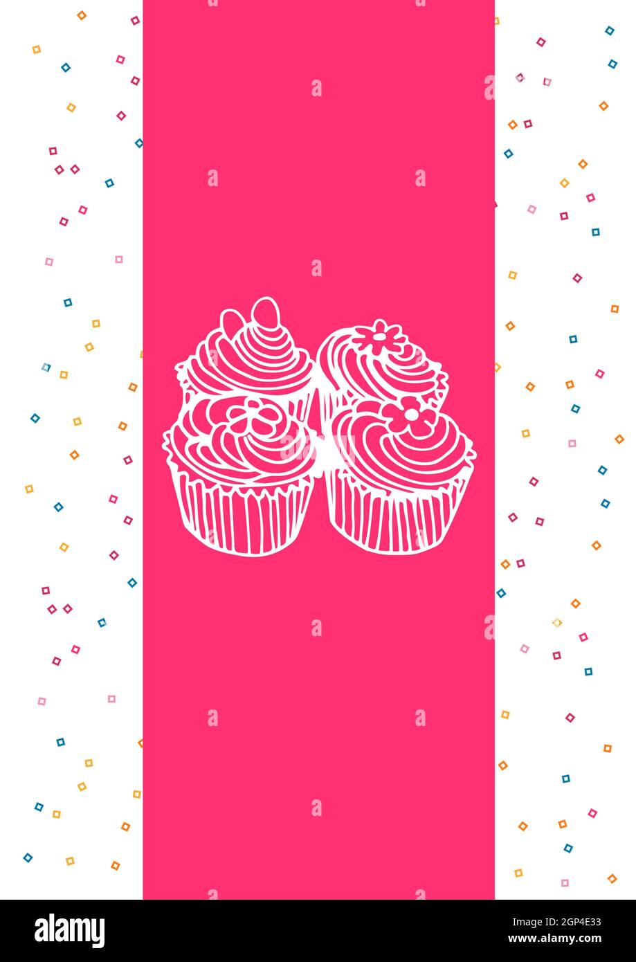 Composition of cupcake icons and colourful squares on white background Stock Photo