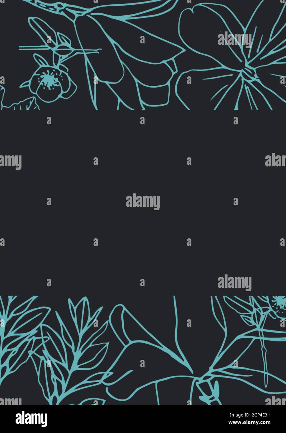 Composition of multiple flower icons on black background Stock Photo