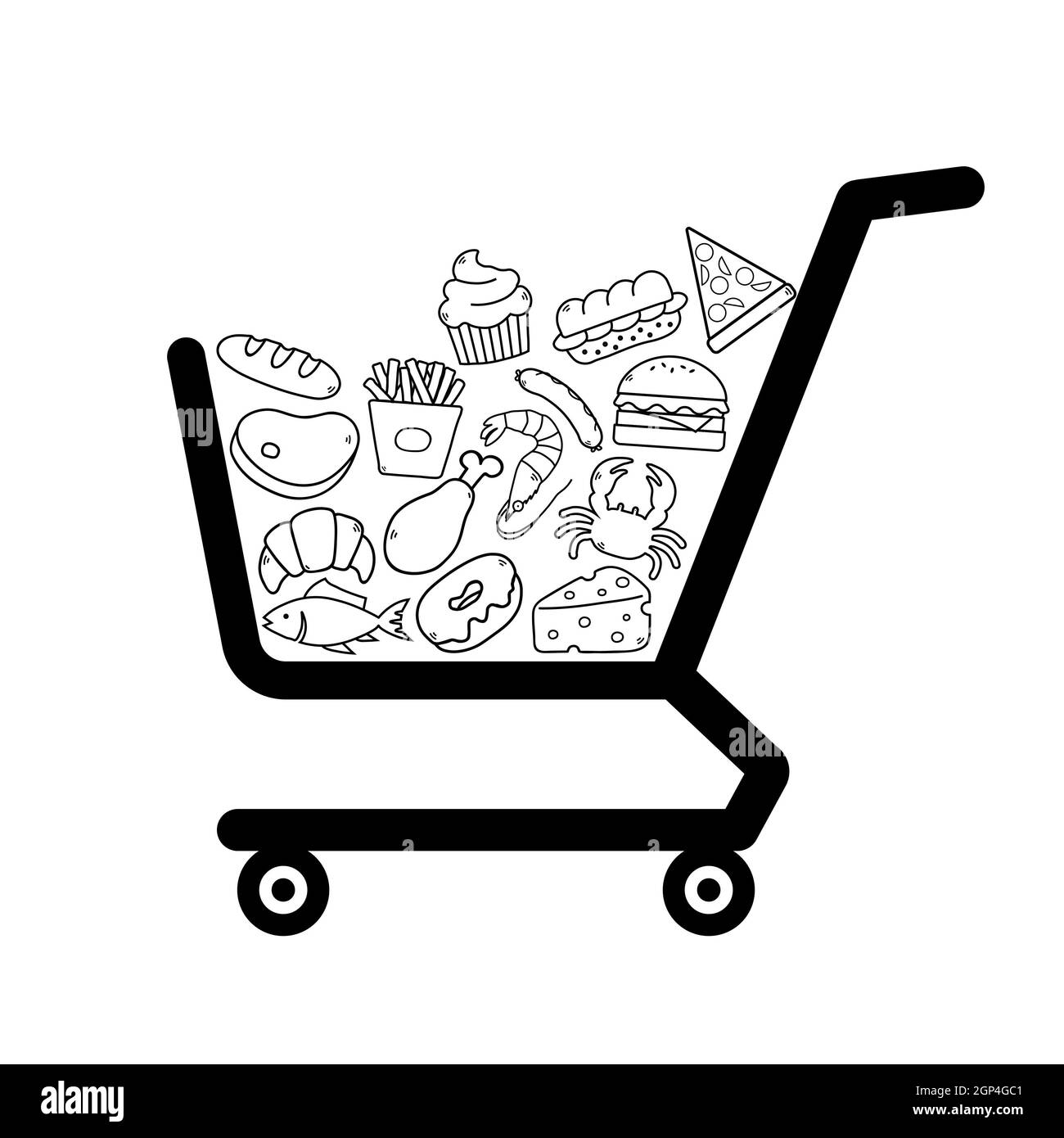 Abstract shopping cart with groceries from the supermarket - Vector illustration Stock Photo