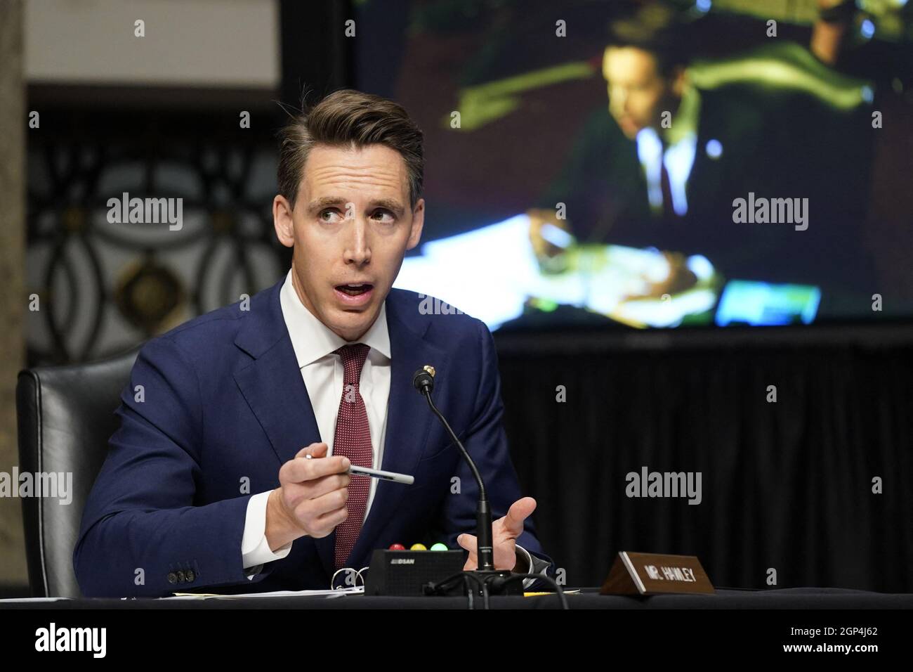 Sen. Josh Hawley, R-Mo., speaks during a Senate Armed Services Committee hearing on the