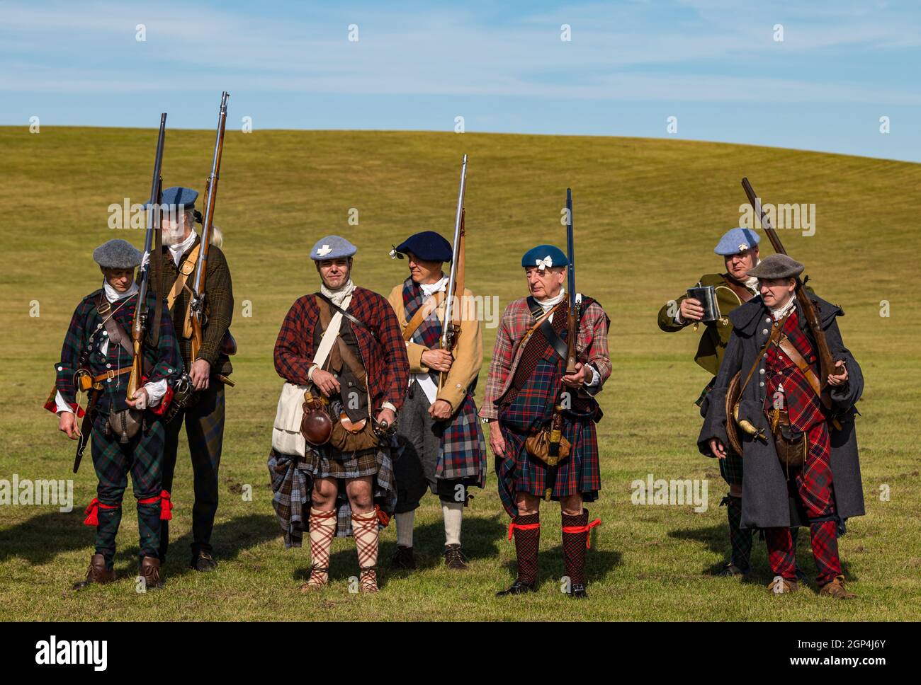 Jacobite Scotsmen in period costume for re-enactment of Battle of Prestonpans , East Lothian, Scotland, UK Stock Photo