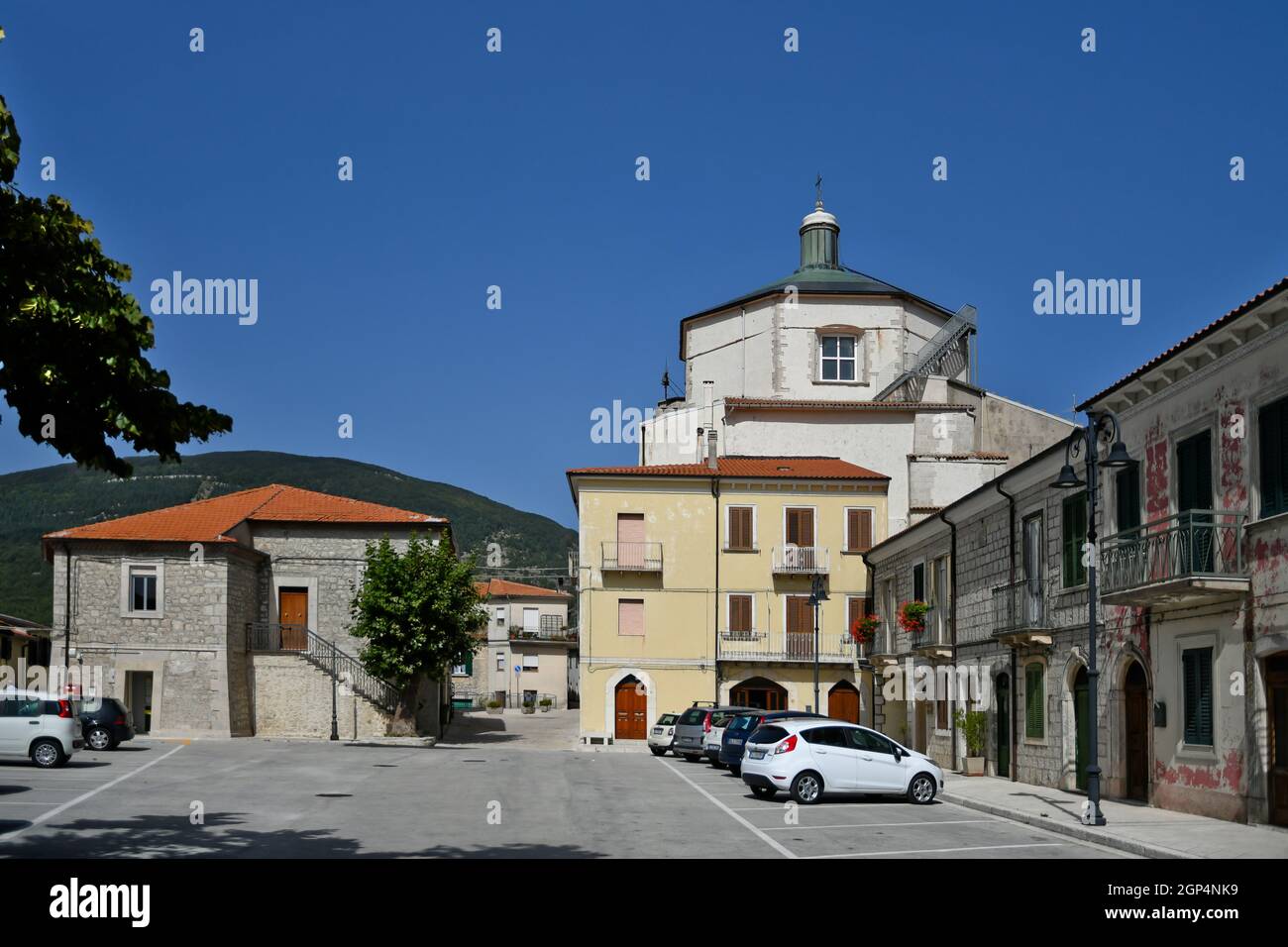 A central square of Sessano del Molise, a medieval town of Isernia province, Italy. Stock Photo