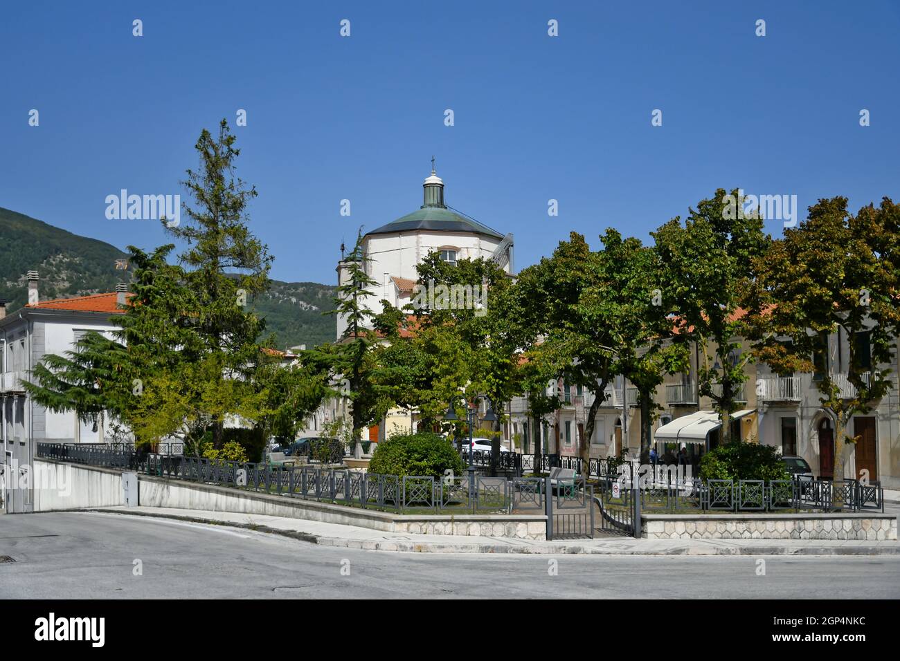 A central square of Sessano del Molise, a medieval town of Isernia province, Italy. Stock Photo