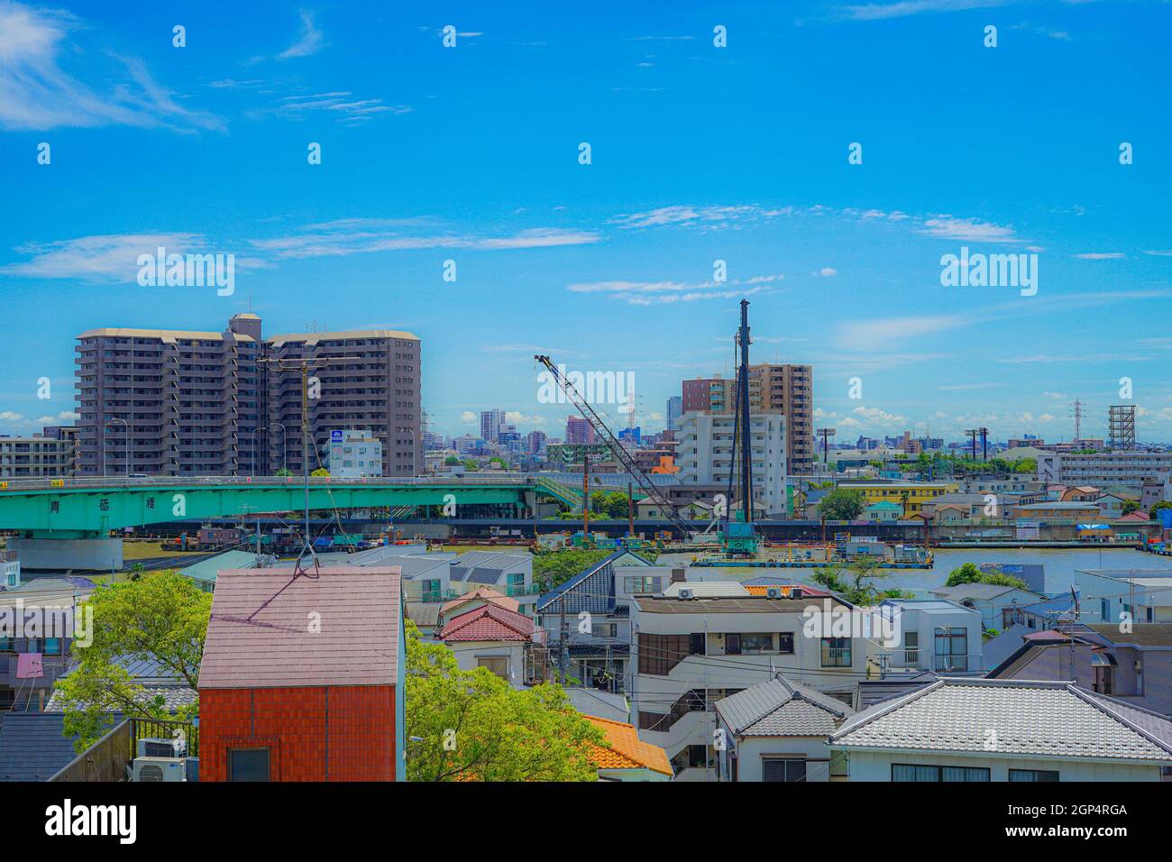 City and blue sky of Katsushika. Shooting Location: Tokyo metropolitan area Stock Photo