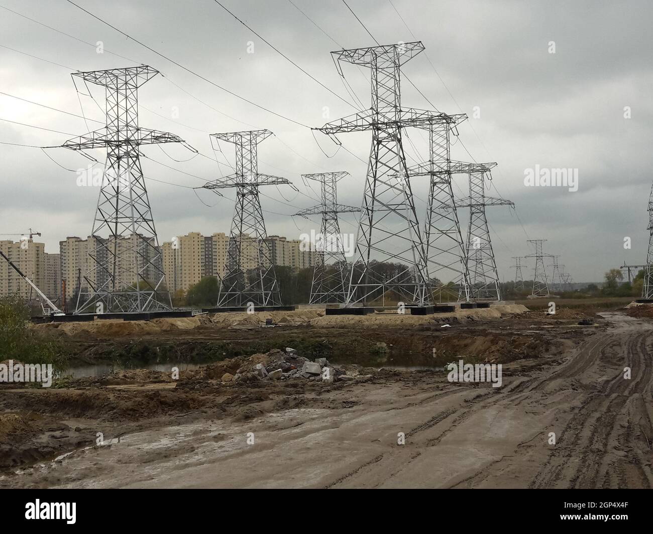 Power line supports. Electricity transmission and posts Stock Photo - Alamy