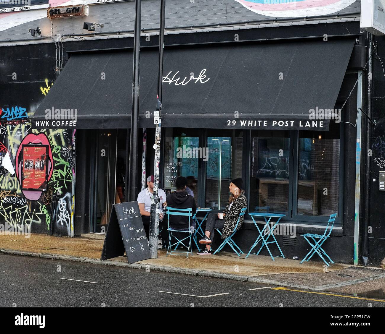 Exterior of Hwk coffee bar / cafe  in Hackney Wick, East London Stock Photo