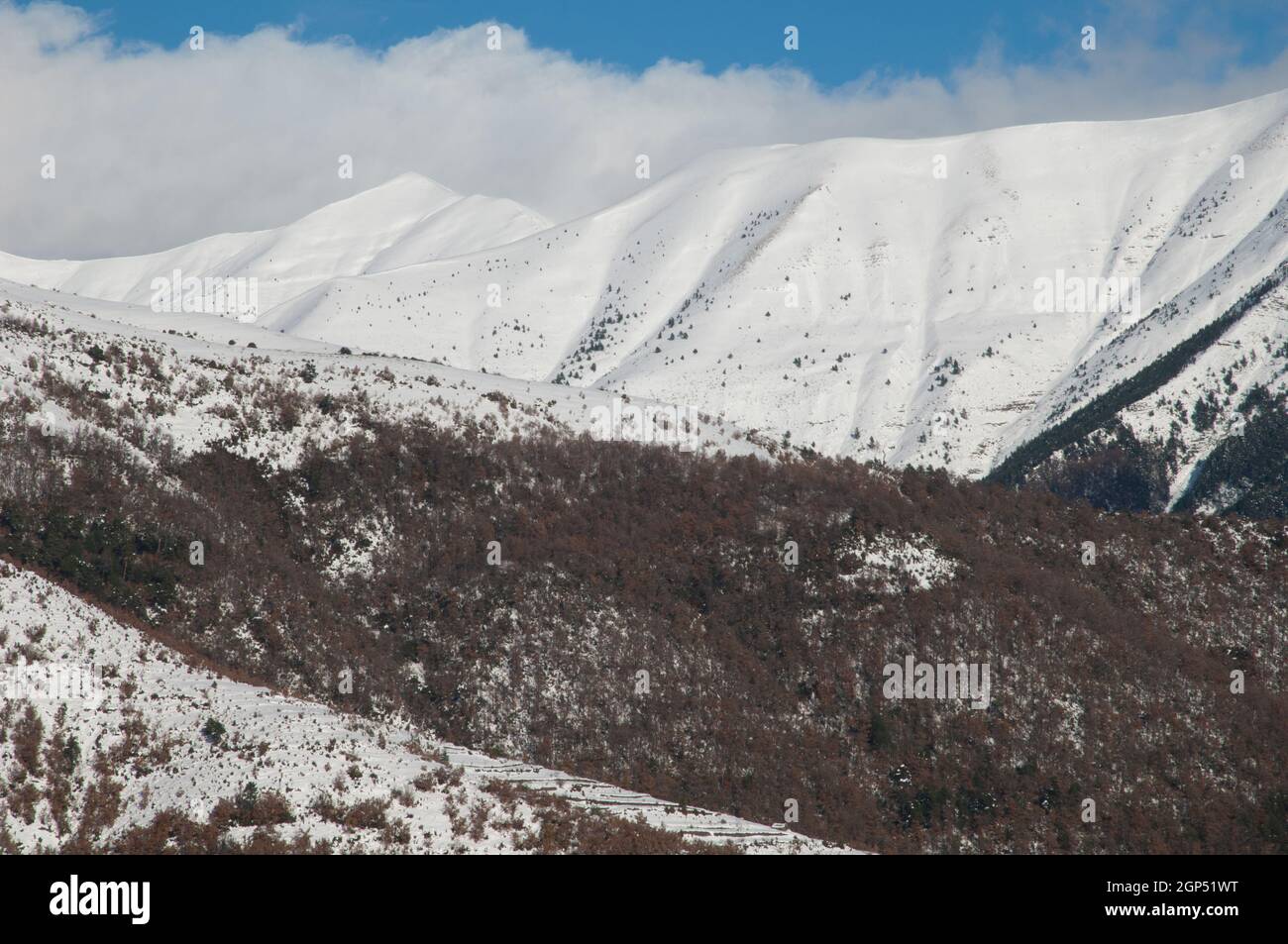 Snowy mountains in the Pyrenees of Huesca. Tendenera Mountain Range. Vinamala National Reserve. Aragon. Spain. Stock Photo