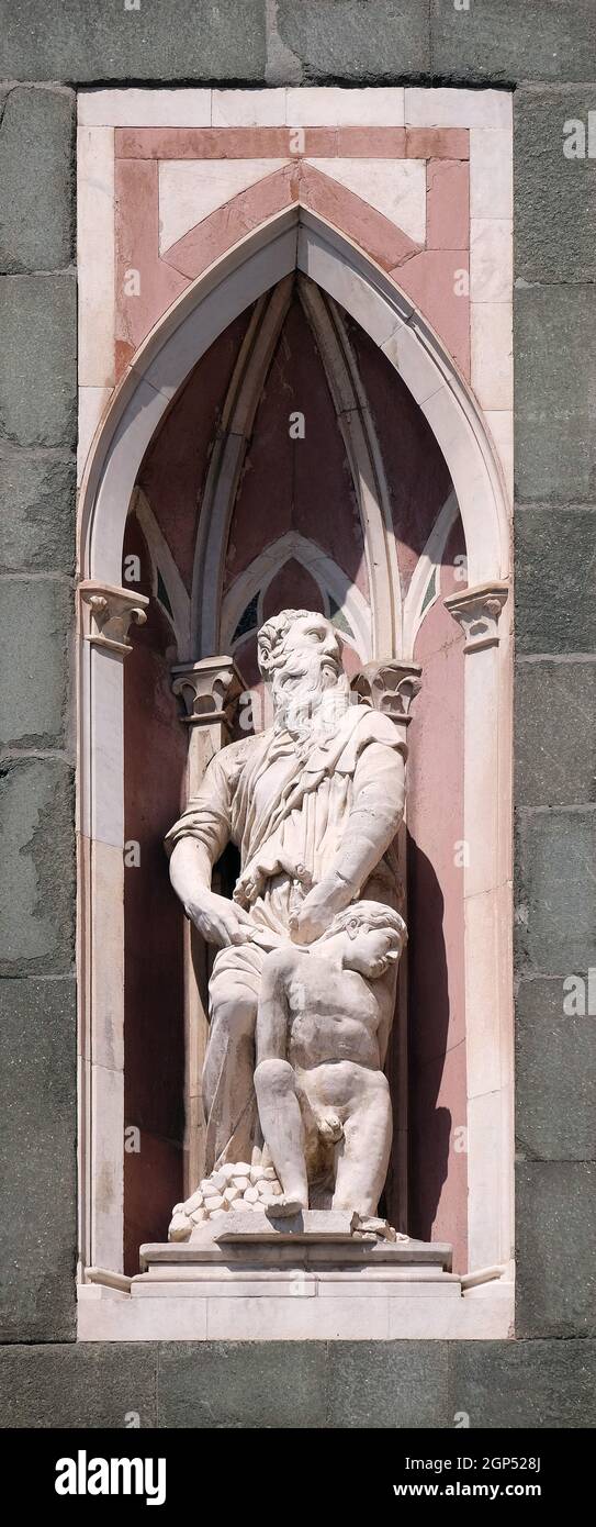 Abraham Sacrificing Isaac by Donatello and Nanni di Bartolo, Campanile (Bell Tower) of Cattedrale di Santa Maria del Fiore (Cathedral of Saint Mary of Stock Photo