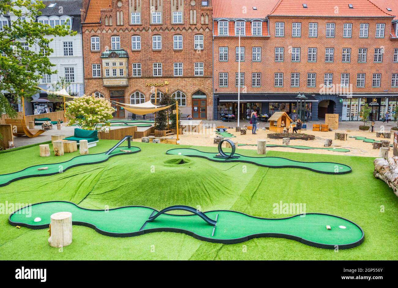 Miniature golf course on the central market square of Viborg, Denmark Stock Photo
