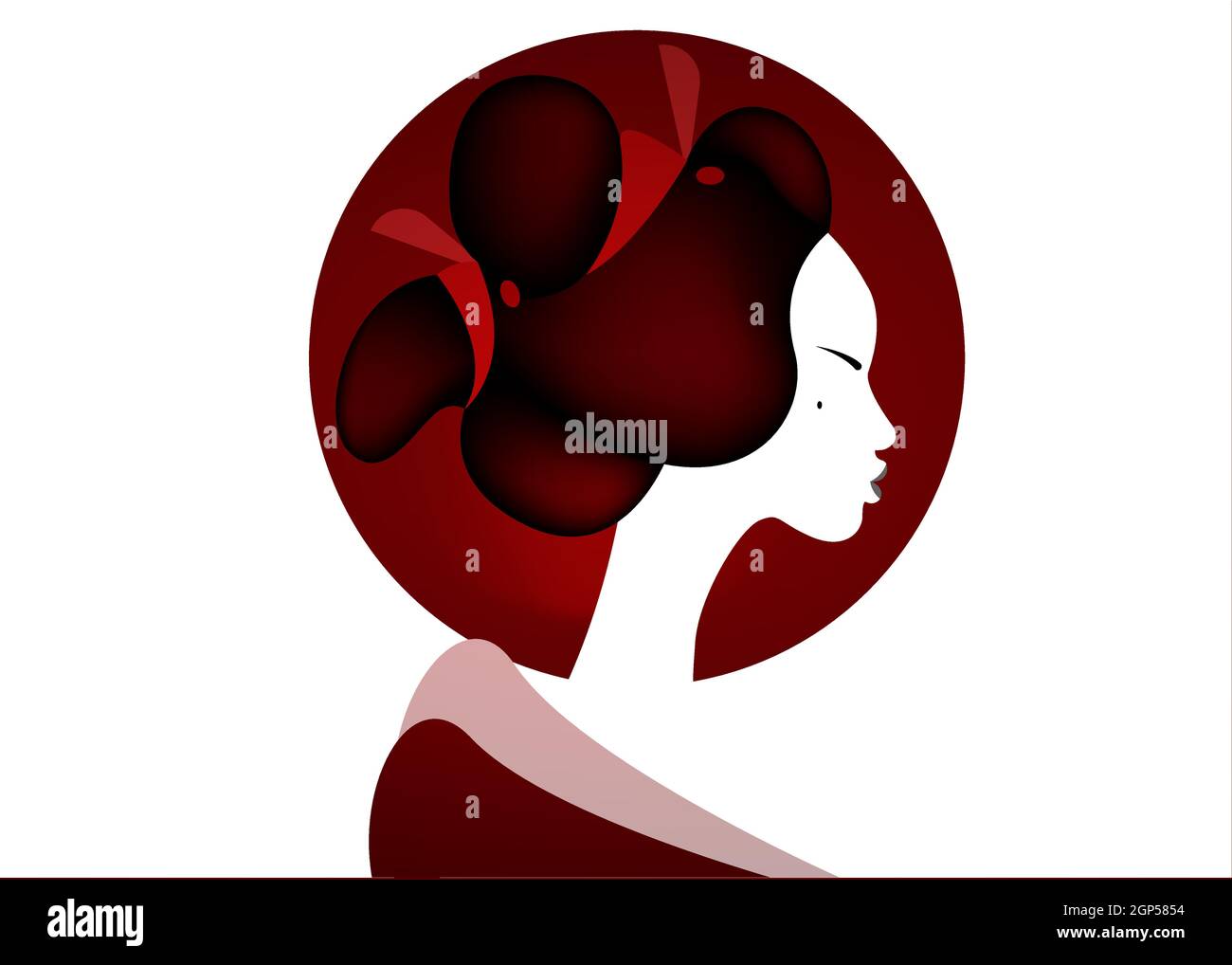 Geisha portrait, young Japanese woman and ancient hairstyle, maiko, princess. Traditional Asian Girl style. Print, poster, t-shirt, card. Vector Stock Vector