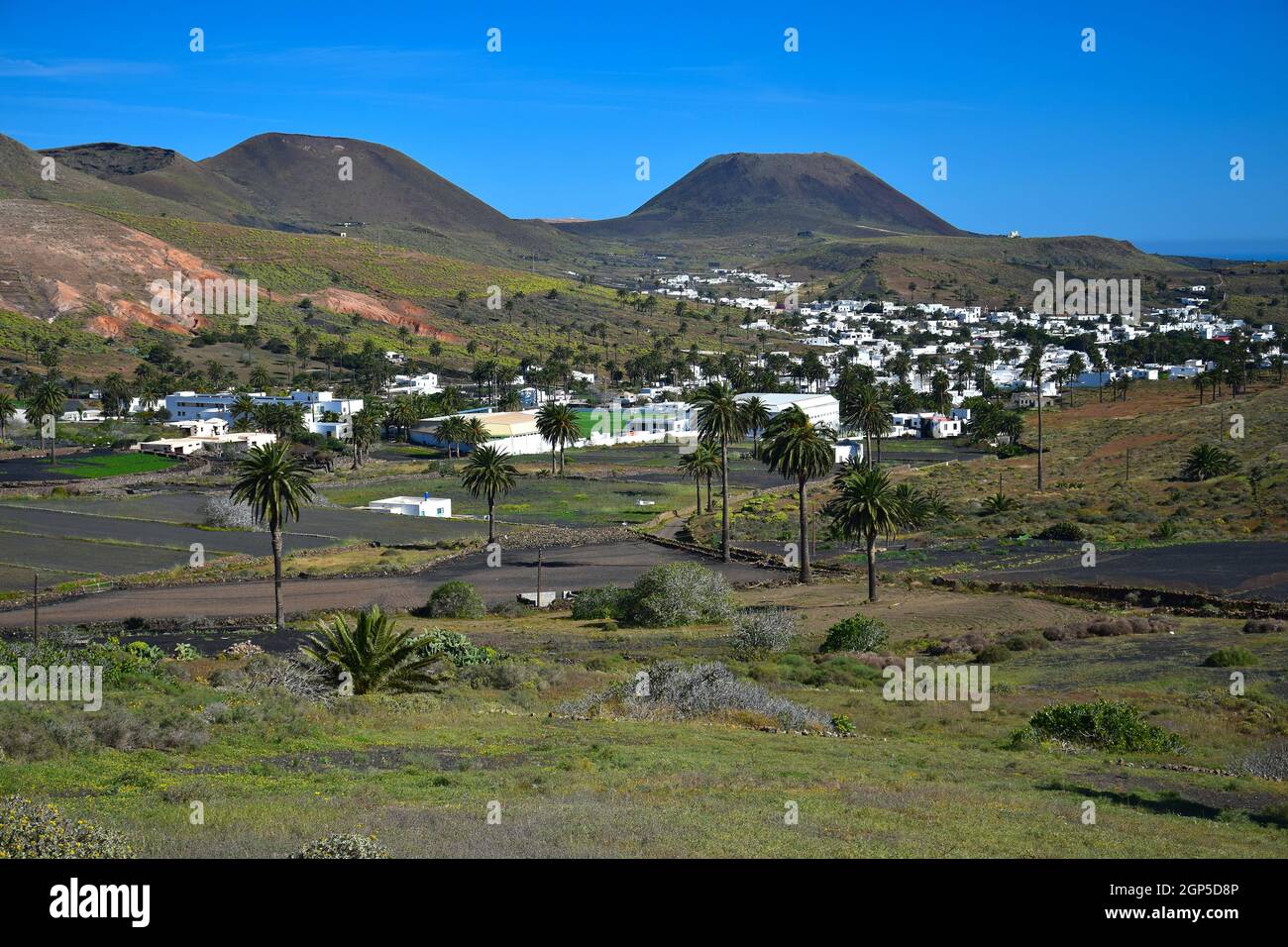 The small town Haria in the north of Lanzarote, the Valley of the 1000 Palms. Canary Islands, Spain. Stock Photo