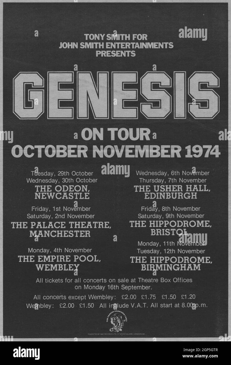 newspaper advert for (later cancelled) Genesis UK tour, September 