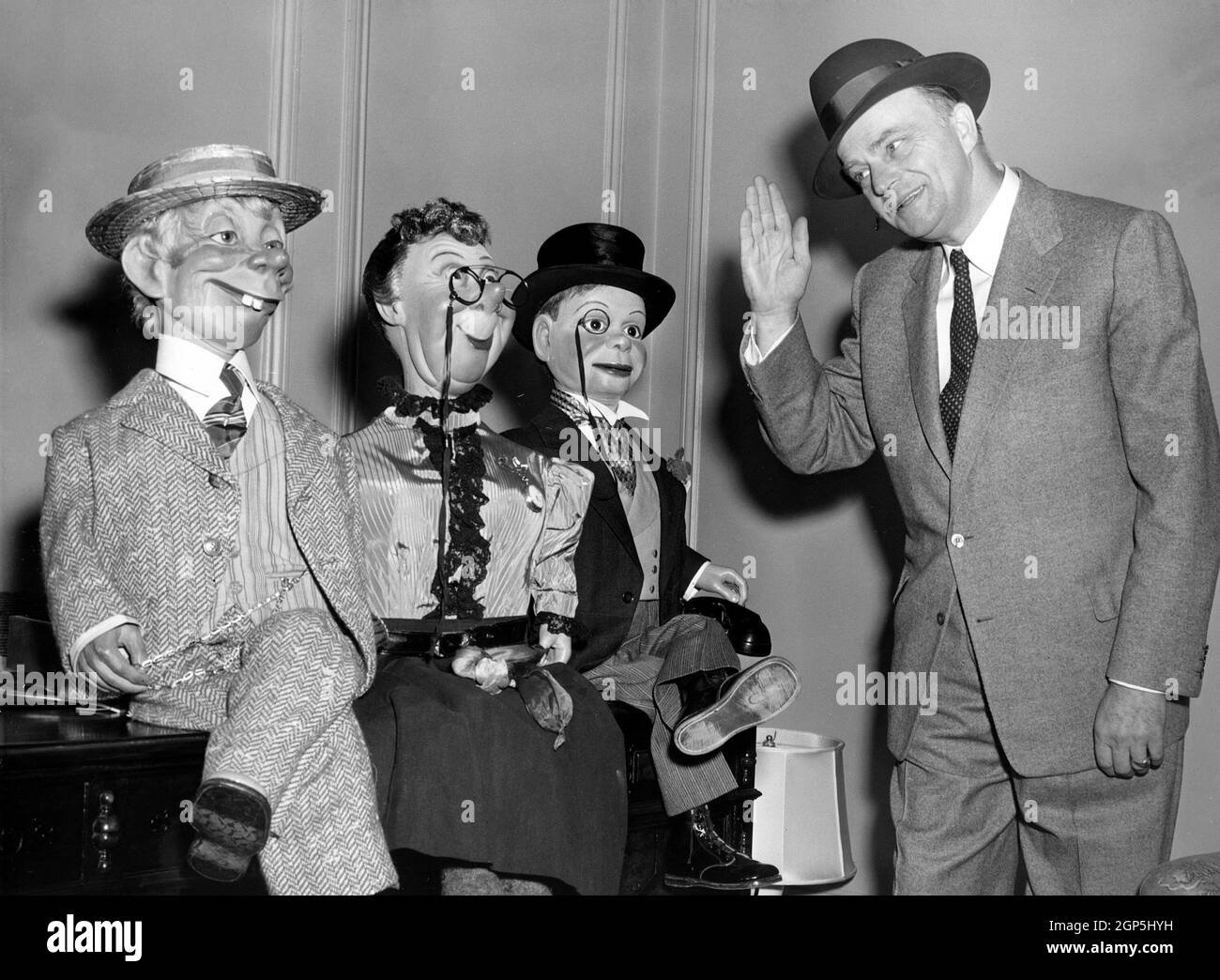 Ventriloquist Edgar Bergen (far right), with his dummies, from left