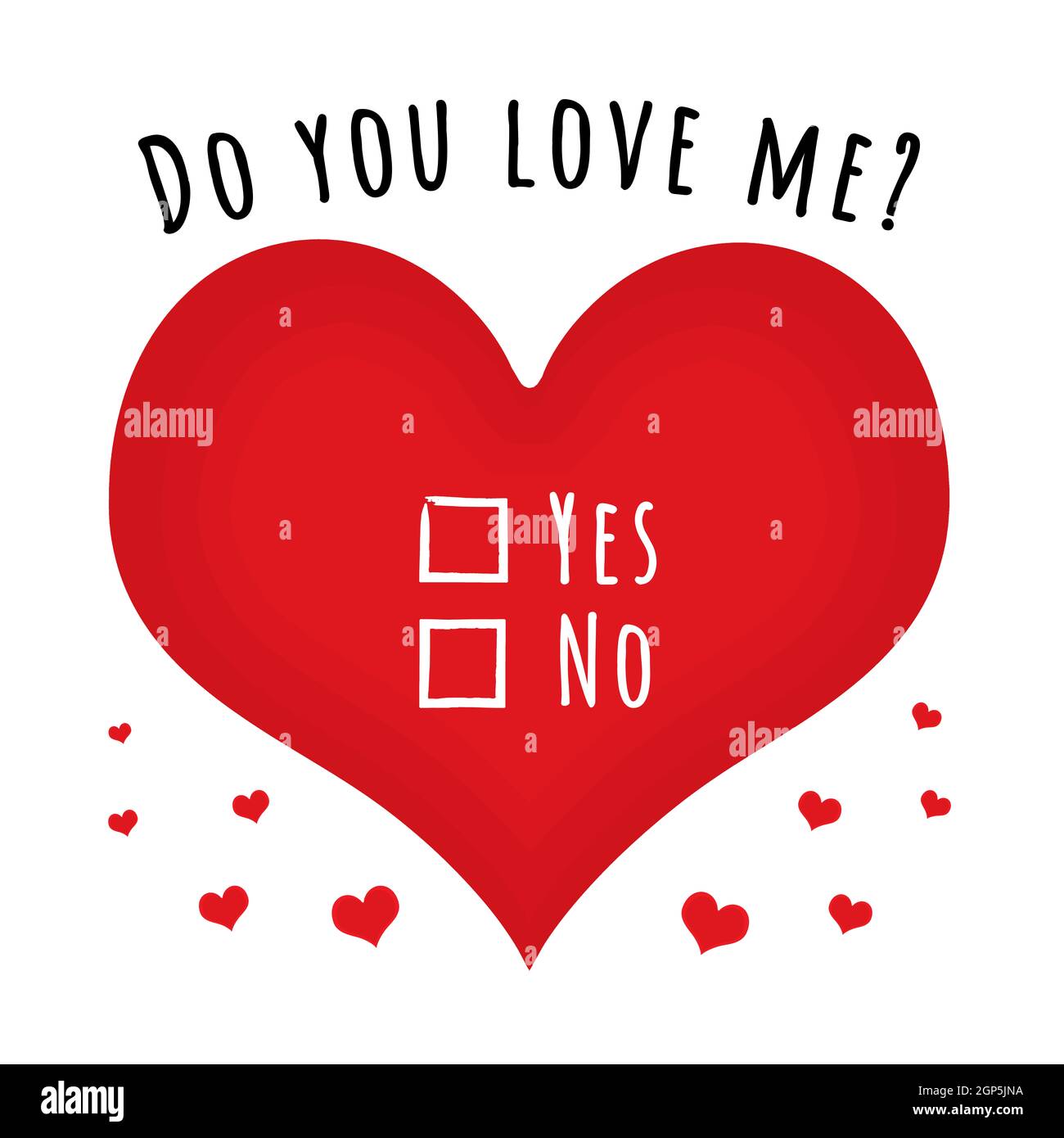 Love hearts with the text "do you love me?" and two tick boxes with