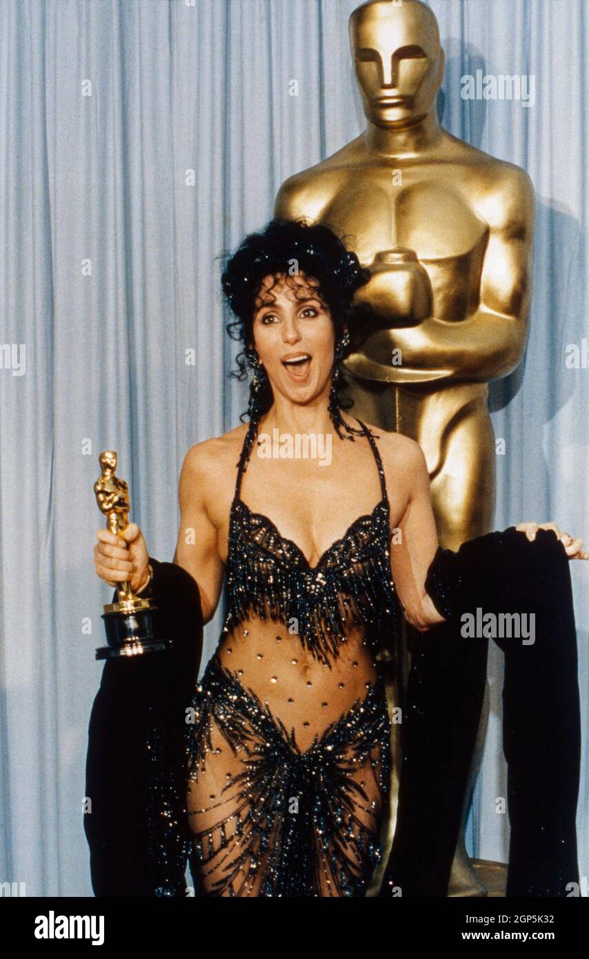 Cher wins Best Actress for MOONSTRUCK press room 60th Annual Academy Awards April 11 1988 Shrine Auditorium Los Angeles CA Stock Photo Alamy