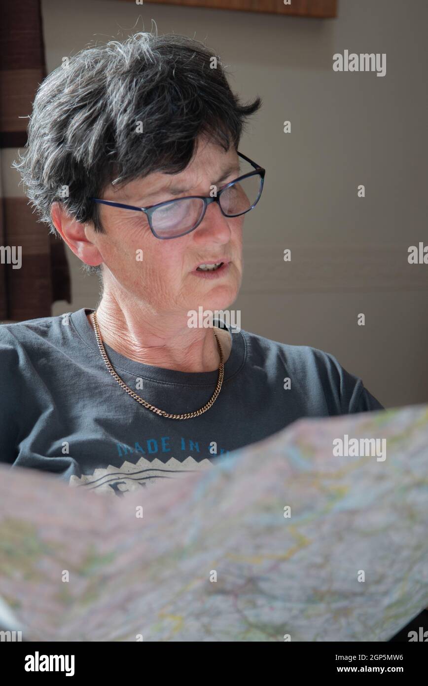 A woman studying a map Stock Photo