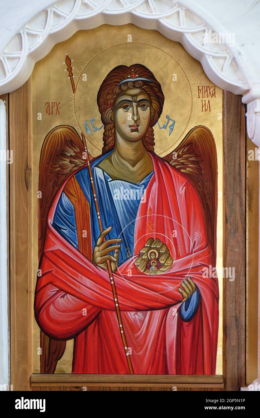 Saint Michael the Archangel, altarpiece in the Church of Saint Paraskeva of the Balkans near Saint Naum Monastery, Ohrid in Macedonia Stock Photo