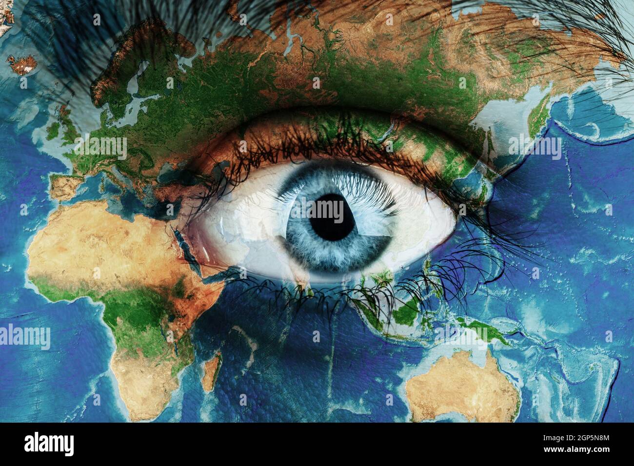 Earth continents painted on face skin, concept save the planet