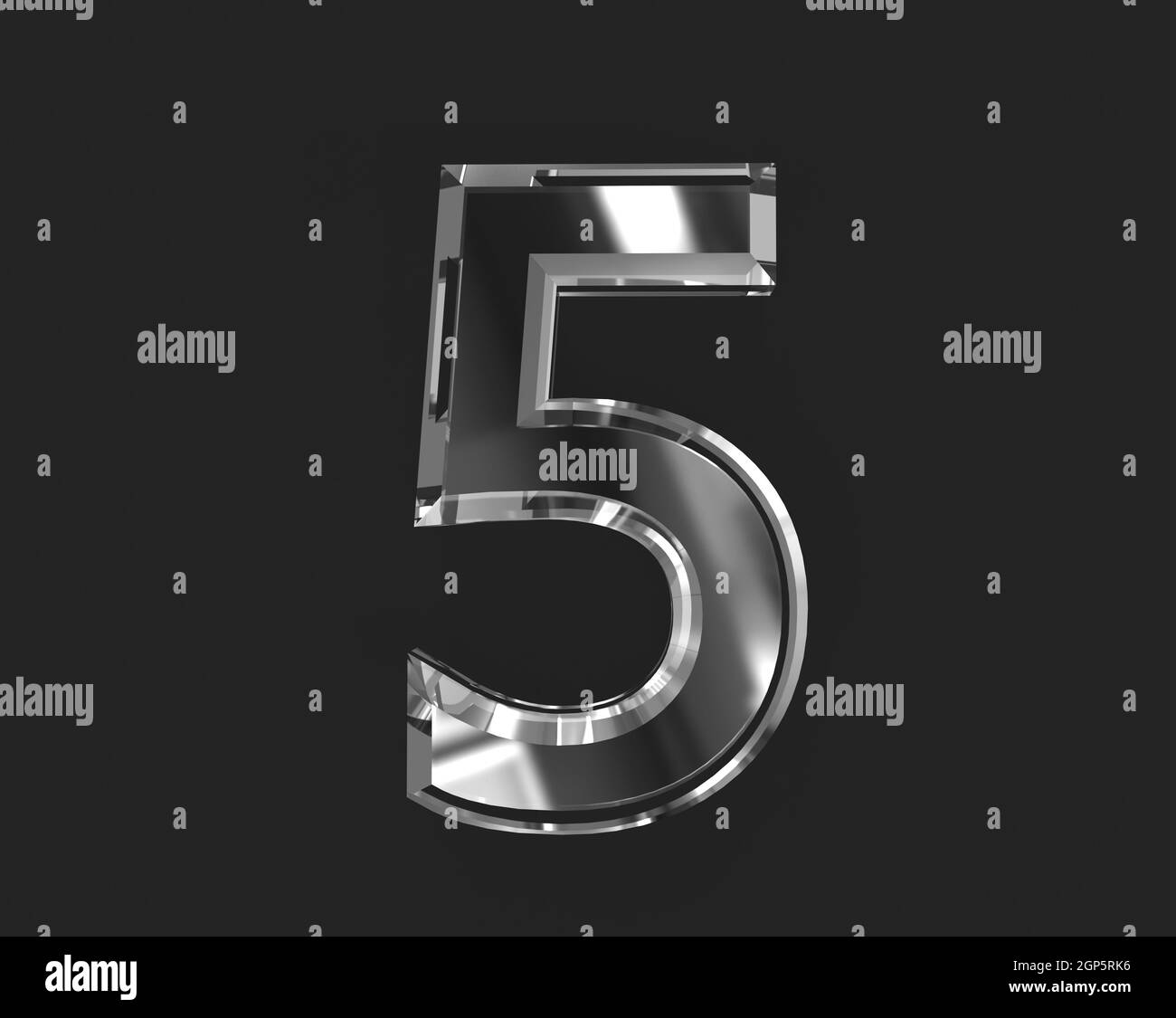 White glossy reflective transparent alphabet - number 5 isolated on ...