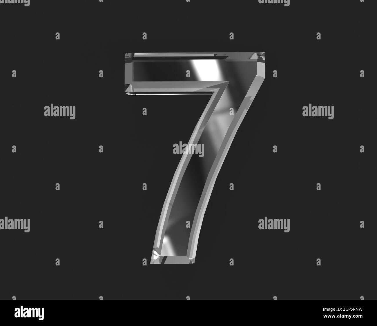 White shine glassy transparent font - number 7 isolated on dark, 3D illustration of symbols Stock Photo