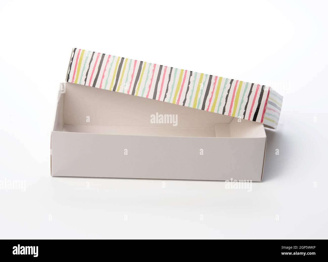 open rectangular cardboard blank box on a white background, top view Stock Photo