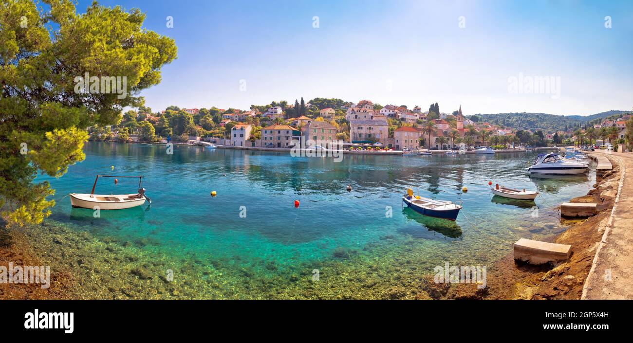 Village of Splitska on Brac island seafront and landmarks panoramic ...