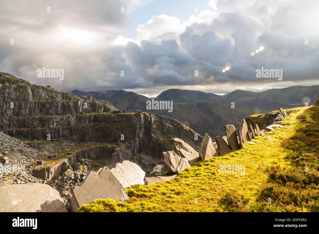 Dinorwic or Dinorwig Slate quarry, Lake Llyn Peris and Snowdonia